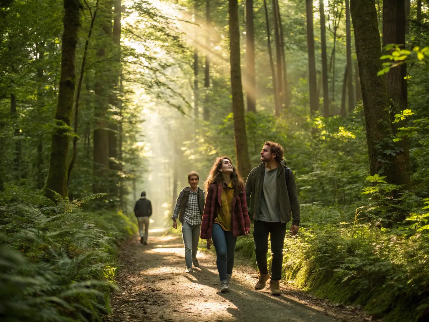 A group of people on a guided tour through a protected natural area, led by a CREN expert, pointing out local flora and fauna.